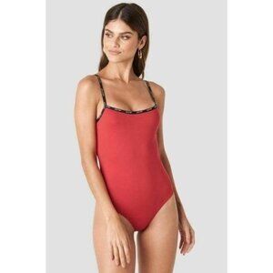 LEVI'S Bodysuit Paige Brilliant Red Bodysuit Branded Contrast Straps Sz XS NWT